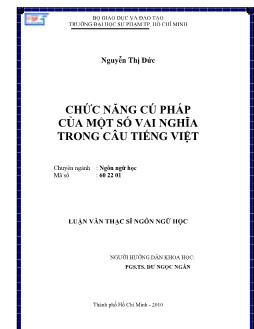Luận văn Chức năng cú pháp của một số vai nghĩa trong câu tiếng Việt