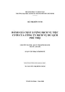 Luận văn Đánh giá chất lượng dịch vụ tiệc cưới của công ty dịch vụ du lịch Phú Thọ