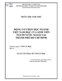 Luận văn Động cơ chọn học ngành Việt Nam học của sinh viên người nước ngoài tại thành phố Hồ Chí Minh