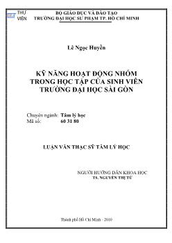 Luận văn Kỹ năng hoạt động nhóm trong học tập của sinh viên trường đại học Sài Gòn