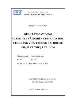 Luận văn Quản lý hoạt động giảng dạy và nghiên cứu khoa học của giảng viên trường đại học sư phạm kỹ thuật thành phố Hồ Chí Minh