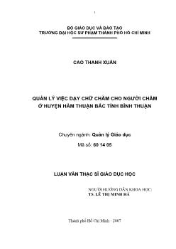 Luận văn Quản lý việc dạy chữ Chăm cho người Chăm ở huyện Hàm Thuận Bắc tỉnh Bình Thuận