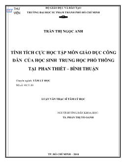Luận văn Tính tích cực học tập môn giáo dục công dân của học sinh trung học phổ thông tại Phan Thiết – Bình Thuận