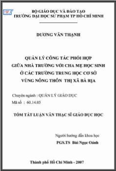 Quản lý công tác phối hợp giữa nhà trường với cha mẹ học sinh ở các trường trung học cơ sở vùng nông thôn thị xã Bà Rịa