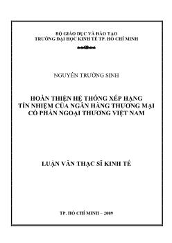 Luận văn Hoàn thiện hệ thống xếp hạng tín nhiệm của ngân hàng thương mại cổ phần ngoại thương Việt Nam