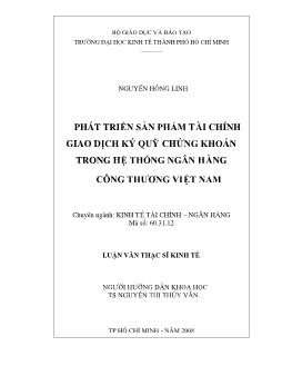 Luận văn Phát triển sản phẩm tài chính giao dịch ký quỹ chứng khoán trong hệ thống ngân hàng công thương Việt Nam