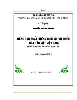 Luận văn Nâng cao chất lượng dịch vụ bảo hiểm của Bảo Việt Việt Nam (Nghiên cứu tại thị trường Long An)
