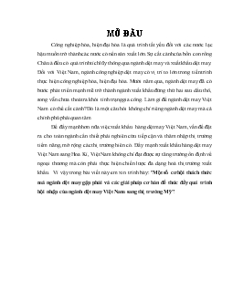 Tiểu luận Một số cơ hội thách thức mà ngành dệt may gặp phải và các giải pháp cơ bản để thúc đẩy quá trình hội nhập của ngành dệt may Việt Nam sang thị trường Mỹ
