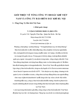 Báo cáo Giới thiệu về tổng công ty bảo hiểm dầu khí Việt Nam và công ty bảo hiểm dầu khí Hà Nội