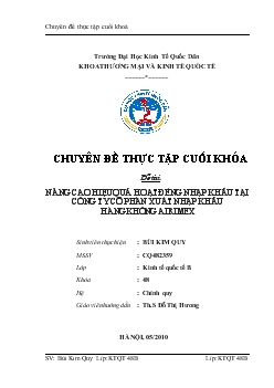 Chuyên đề Nâng cao hiệu quả hoạt đéng nhập khẩu tại công ty cổ phần xuất nhập khẩu hàng không Airimex