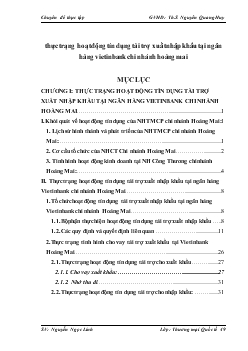 Chuyên đề Thực trạng hoạt động tín dụng tài trợ xuất nhập khẩu tại ngân hàng Vietinbank chi nhánh Hoàng Mai