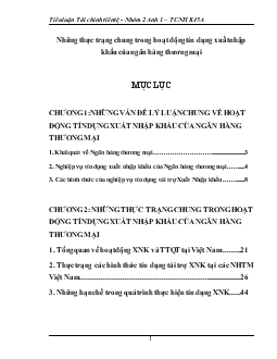 Tiểu luận Những thực trạng chung trong hoạt động tín dụng xuất nhập khẩu của ngân hàng thương mại