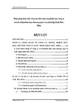 Chuyên đề Biện pháp thúc đẩy công tác tiêu thụ sản phẩm của công ty trách nhiệm hữu hạn thương mại và xuất nhập khẩu Đức Hiếu