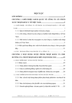 Đề án Ảnh hưởng của thuế nhập khẩu đối với mặt hàng dược phẩm nhập khẩu, lấy ví dụ tại công ty cổ phần xuất nhập khẩu y tế Việt Nam