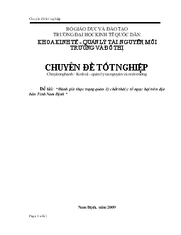 Chuyên đề Đánh giá thực trạng quản lý chất thải y tế nguy hại trên địa bàn Tỉnh Nam Định