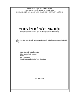 Chuyên đề Nghiên cứu, đề xuất mô hình quản lý chất thải rắn sinh hoạt tại Quận Hà Đông