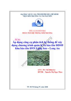 Đề tài Áp dụng công cụ phân tích hệ thống để xây dựng chương trình quản lý và bảo tồn đa dạng sinh học khu bảo tồn đất ngập nước Láng Sen – Long An