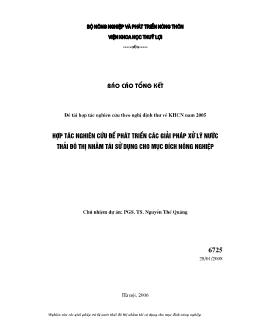 Đề tài Hợp tác nghiên cứu để phát triển các giải pháp xử lý nước thải đô thị nhằm tái sử dụng cho mục đích nông nghiệp