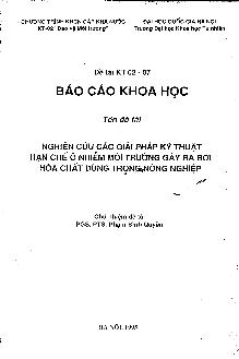 Đề tài Nghiên cứu các giải pháp kỹ thuật hạn chế ô nhiễm môi trường gây ra bởi hóa chất dùng trong nông nghiệp