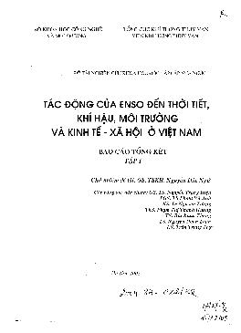 Đề tài Tác động của ENSO đến thời tiết, khí hậu, môi trường và kinh tế - xã hội ở Việt Nam (tập 1)
