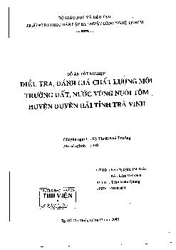 Đồ án Điều tra, đánh giá chất lượng môi trường đất, nước vùng nuôi tôm huyện duyên hải tỉnh Trà Vinh