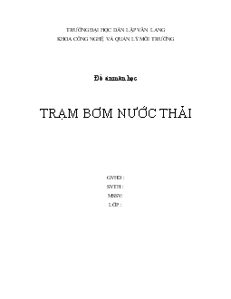 Đồ án Thiết kế trạm bơm nước thải