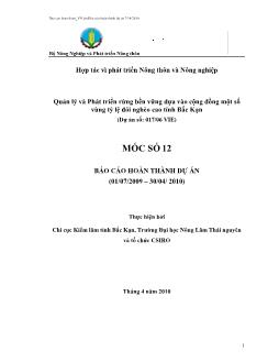 Báo cáo Quản lý và Phát triển rừng bền vững dựa vào cộng đồng một số vùng tỷ lệ đói nghèo cao tỉnh Bắc Kạn