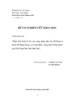 Đề tài Phân tích kinh tế hộ của cộng đồng dân tộc M’Nông ở buôn M’Năng Dơng, xã Yang Mao, vùng đệm Vườn Quốc gia Ch-Yang Sin, tỉnh Dak Lak