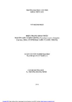 Luận văn Hiện trạng khai thác nguồn lợi cá kèo giống (pseudapocrypteselongatus curvier, 1816 ) ở tỉnh Bạc Liêu và Sóc Trăng