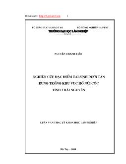 Luận văn Nghiên cứu đặc điểm tái sinh dưới tán rừng trồng khu vực Hồ Núi Cốc Tỉnh Thái Nguyên