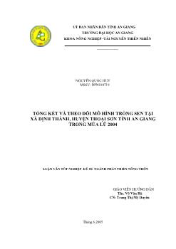Luận văn Tổng kết và theo dõi mô hình trồng sen tại xã Định Thành, huyện Thoại Sơn tỉnh An Giang trong mùa lũ 2004