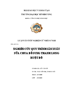 Luận văn Nghiên cứu quy trình sản xuất sữa chua bổ sung thanh long ruột đỏ