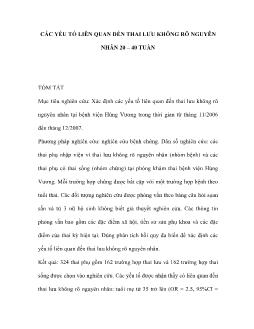 Các yếu tố liên quan đến thai lưu không rõ nguyên nhân 20 – 40 tuần