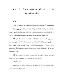 Các yếu tố nguy cơ của phá thai to tuổi vị thành niên