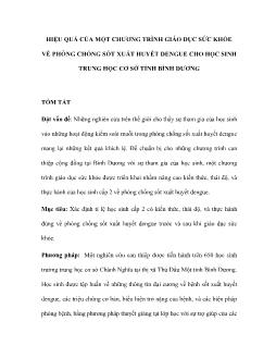 Hiệu quả của một chương trình giáo dục sức khỏe về phòng chống sốt xuất huyết dengue cho học sinh trung học cơ sở tỉnh Bình Dương