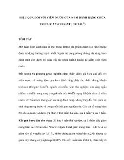 Hiệu quả đối với viêm nướu của kem đánh răng chứa triclosan (colgate total ®)