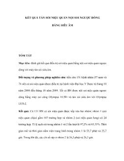 Kết quả tán sỏi niệu quản nội soi ngược dòng bằng siêu âm