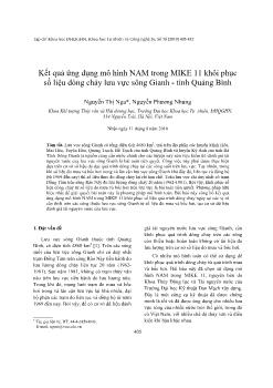 Kết quả ứng dụng mô hình NAM trong MIKE 11 khôi phục số liệu dòng chảy lưu vực sông Gianh - Tỉnh Quảng Bình