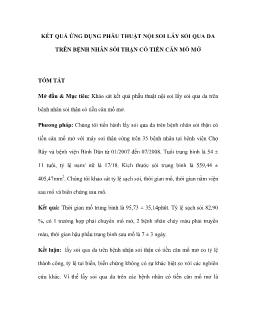 Kết quả ứng dụng phẫu thuật nội soi lấy sỏi qua da trên bệnh nhân sỏi thận có tiền căn mổ mở