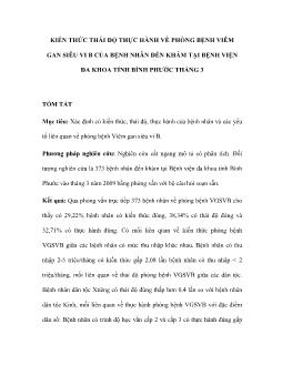Kiến thức thái độ thực hành về phòng bệnh viêm gan siêu vi B của bệnh nhân đến khám tại bệnh viện đa khoa tỉnh Bình Phước tháng 3