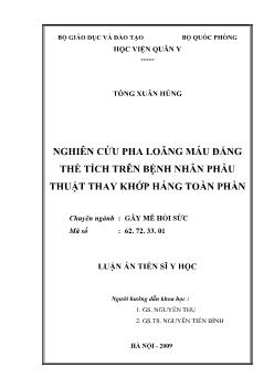 Luận án Nghiên cứu pha loãng máu đẳng thểtích trên bệnh nhân phẫu thuật thay khớp háng toàn phần