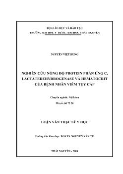 Luận văn Nghiên cứu nồng độ protein phản ứng C, lactatedehydrogenase và hematocrit của bệnh nhân viêm tụy cấp