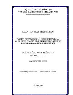 Luận văn Nghiên cứu triển khai công nghệ wimax và áp dụng cho mô hình dịch vụ mạng không dây băng rộng thành phố Hà Nội