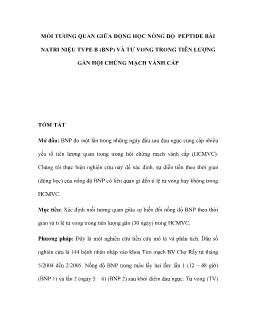 Mối tương quan giữa động học nồng độ peptide bài natri niệu type B (BNP) và tử vong trong tiên lượng gần hội chứng mạch vành cấp