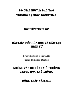 Tiểu luận Liên kết hóa học và cấu tạo phân tử