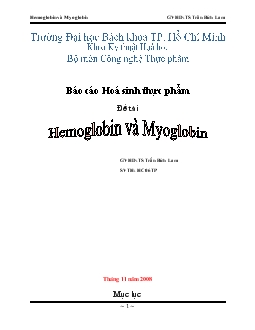 Báo cáo Hoá sinh thực phẩm Hemoglobin-Myoglobin