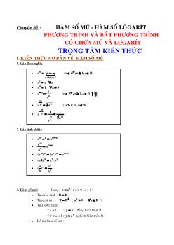 Chuyên đề Hàm số mũ - Hàm số lôgarít - Phương trình và bất phương trình có chứa mũ và logarít