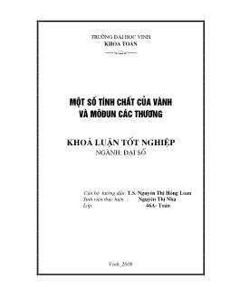 Khóa luận Một số tính chất của vành và môđun các thương