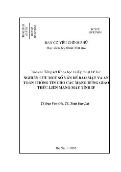 Đề tài Nghiên cứu một số vấn đề bảo mật và an toàn thông tin cho các mạng dùng giao thức liên mạng máy tính IP