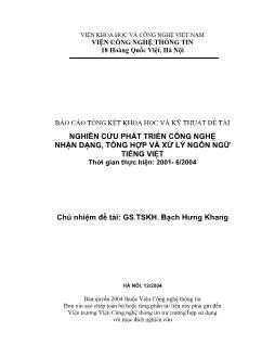 Đề tài Nghiên cứu phát triển công nghệ nhận dạng, tổng hợp và xử lý ngôn ngữ tiếng Việt